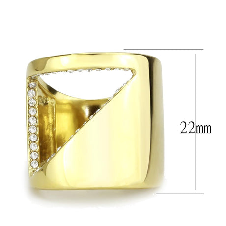 IP Gold(Ion Plating) Stainless Steel Ring with Top Grade Crystal  in Clear