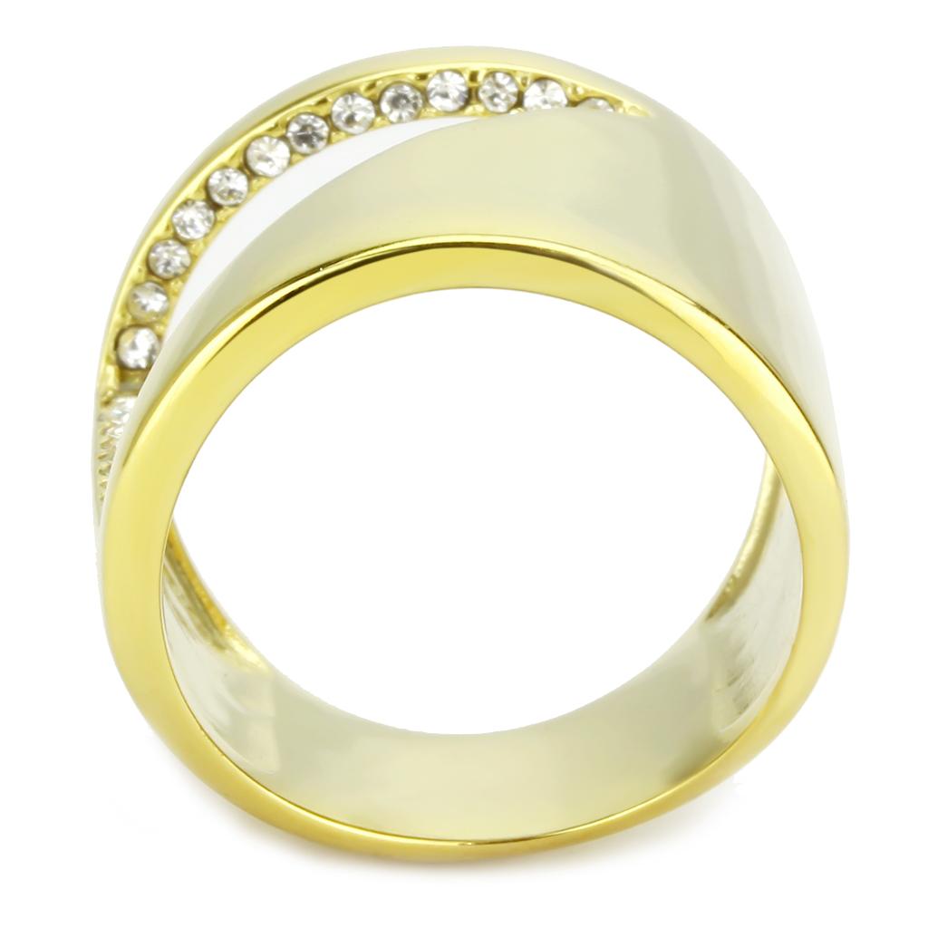 IP Gold(Ion Plating) Stainless Steel Ring with Top Grade Crystal  in Clear