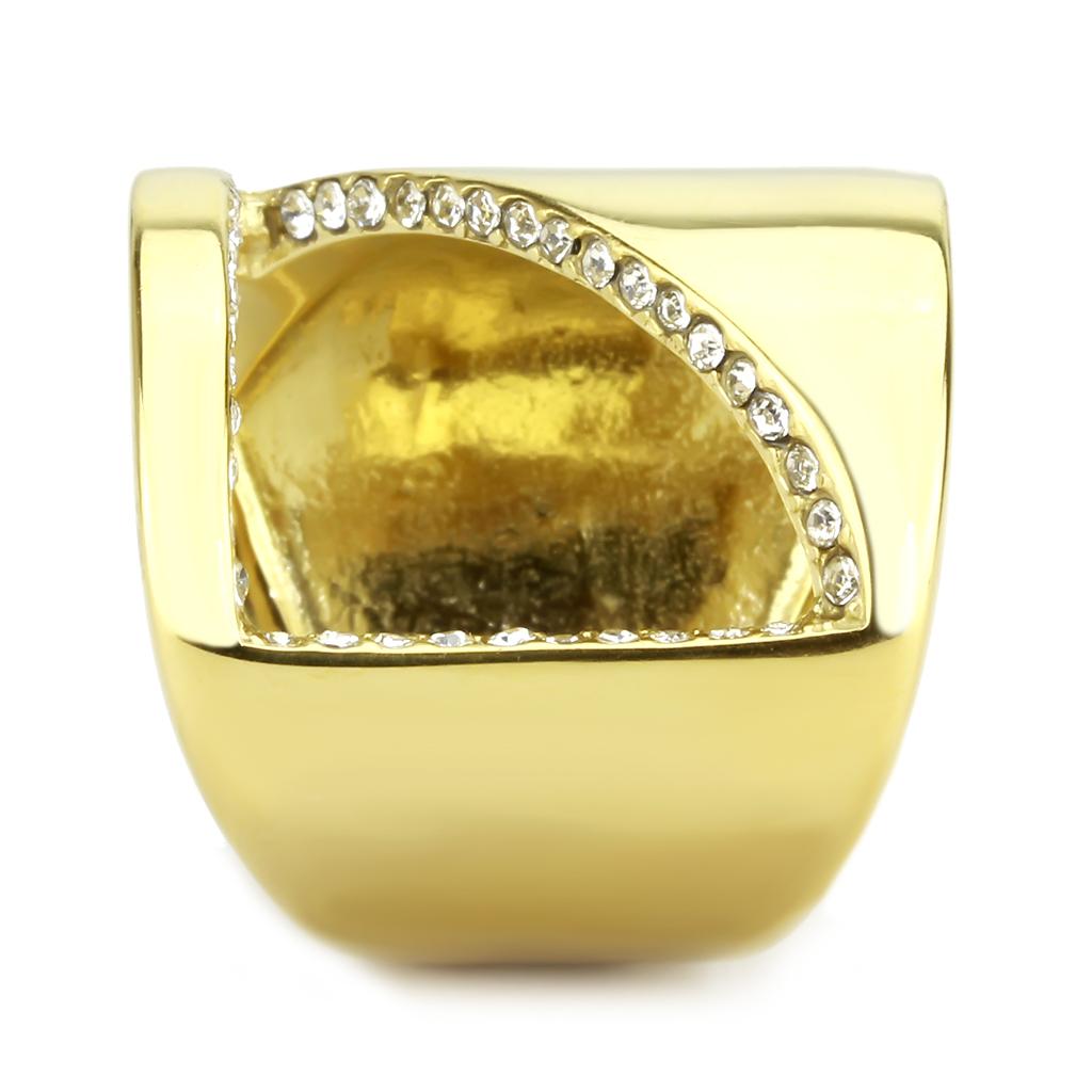 IP Gold(Ion Plating) Stainless Steel Ring with Top Grade Crystal  in Clear