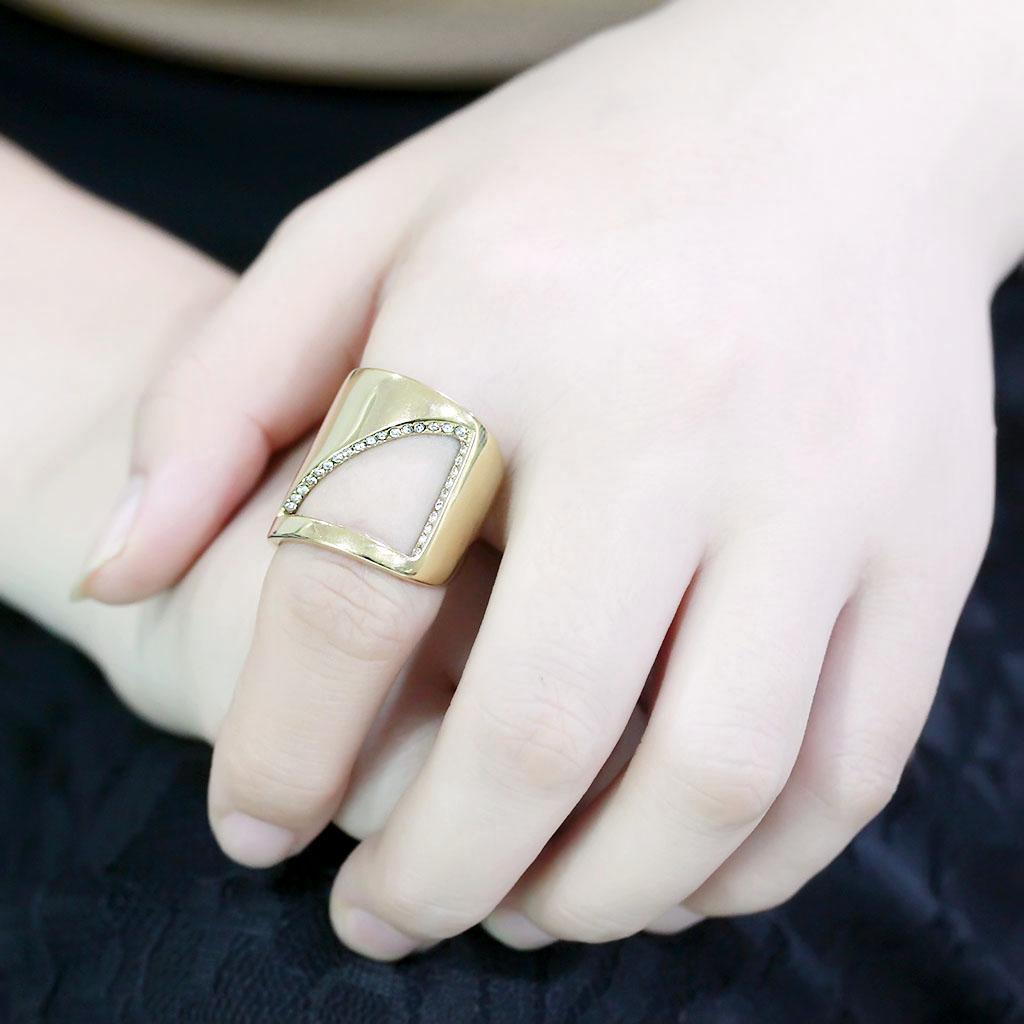IP Gold(Ion Plating) Stainless Steel Ring with Top Grade Crystal  in Clear
