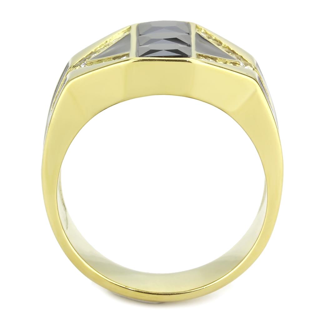 IP Gold(Ion Plating) Stainless Steel Ring with AAA Grade CZ  in Black Diamond