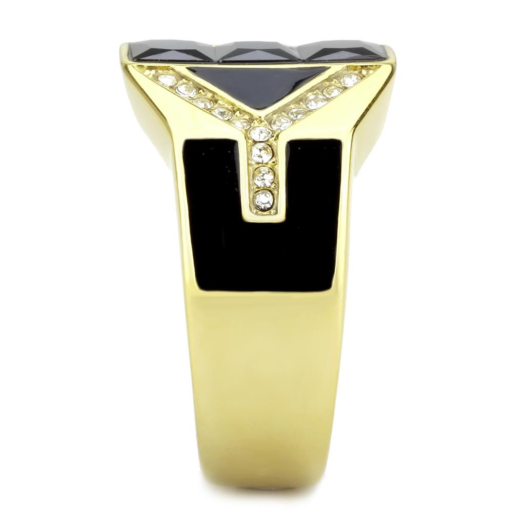 IP Gold(Ion Plating) Stainless Steel Ring with AAA Grade CZ  in Black Diamond