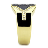 IP Gold(Ion Plating) Stainless Steel Ring with AAA Grade CZ  in Black Diamond