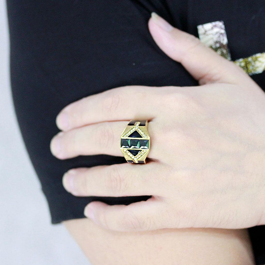 IP Gold(Ion Plating) Stainless Steel Ring with AAA Grade CZ  in Black Diamond