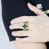 IP Gold(Ion Plating) Stainless Steel Ring with AAA Grade CZ  in Black Diamond