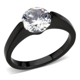 IP Black Stainless Steel Ring with AAA Grade CZ in Clear