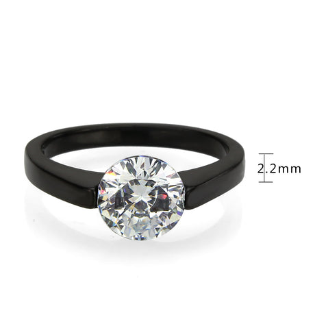 IP Black Stainless Steel Ring with AAA Grade CZ in Clear