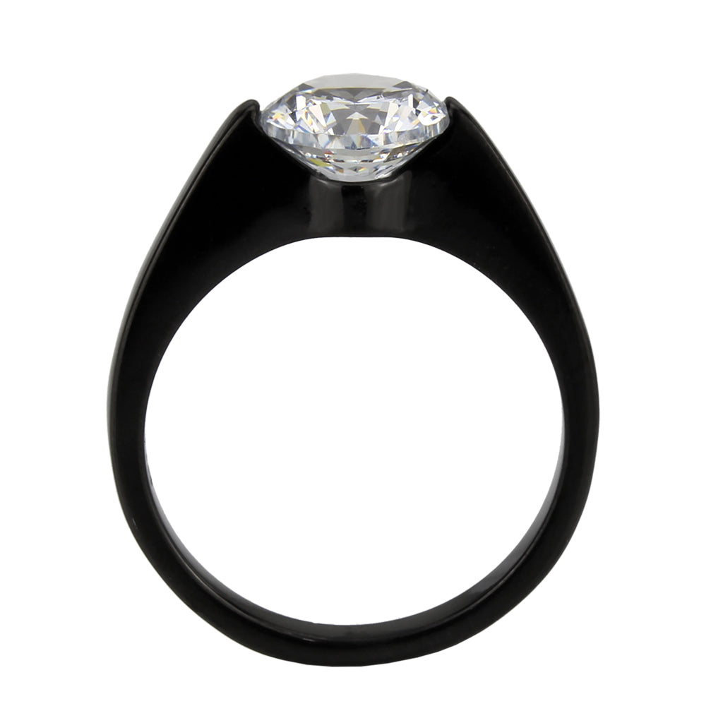 IP Black Stainless Steel Ring with AAA Grade CZ in Clear