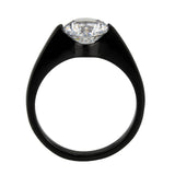 IP Black Stainless Steel Ring with AAA Grade CZ in Clear