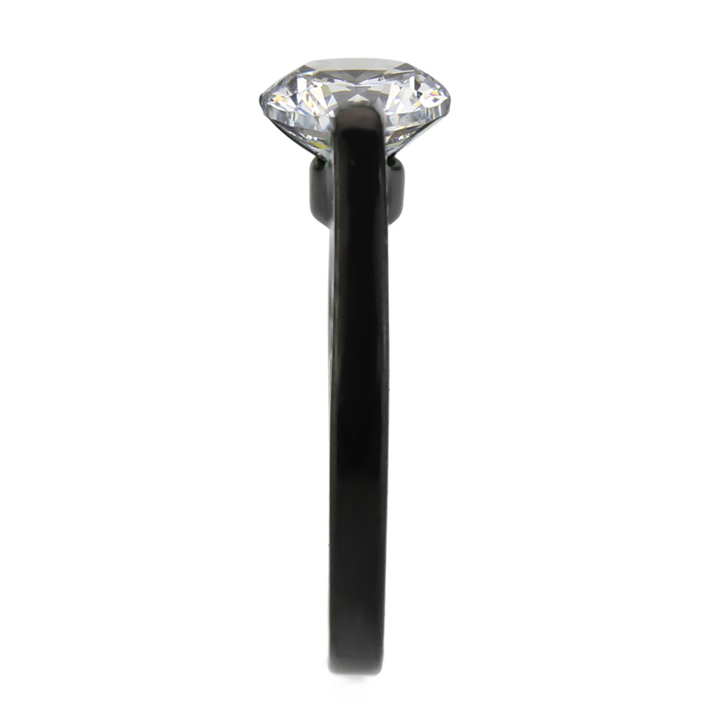 IP Black Stainless Steel Ring with AAA Grade CZ in Clear