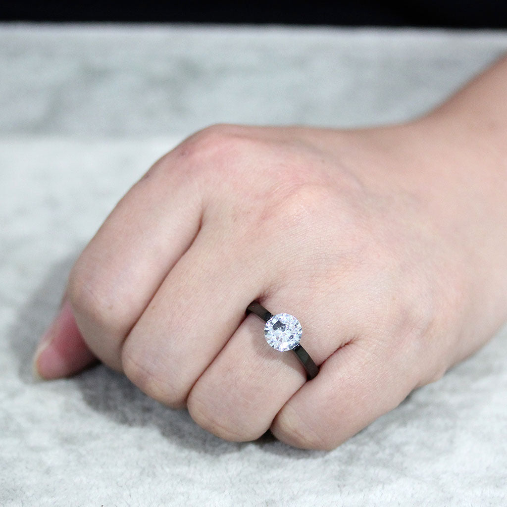 IP Black Stainless Steel Ring with AAA Grade CZ in Clear