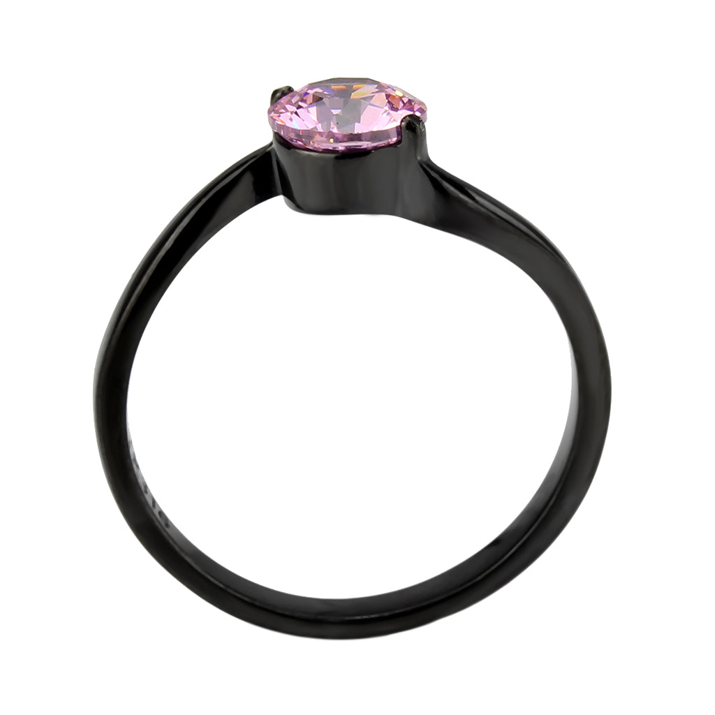 TK3739 IP Black Stainless Steel Ring with AAA Grade CZ in Rose
