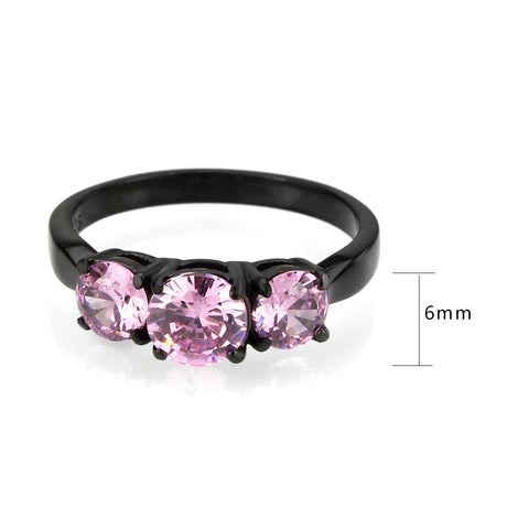IP Black Stainless Steel Ring with AAA Grade CZ in Rose