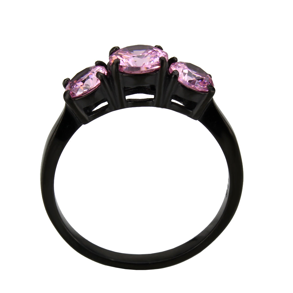 IP Black Stainless Steel Ring with AAA Grade CZ in Rose