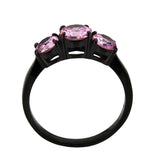 IP Black Stainless Steel Ring with AAA Grade CZ in Rose