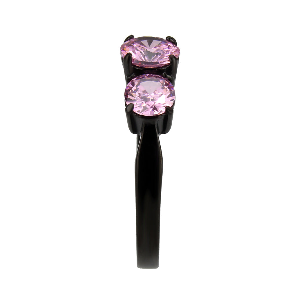 IP Black Stainless Steel Ring with AAA Grade CZ in Rose