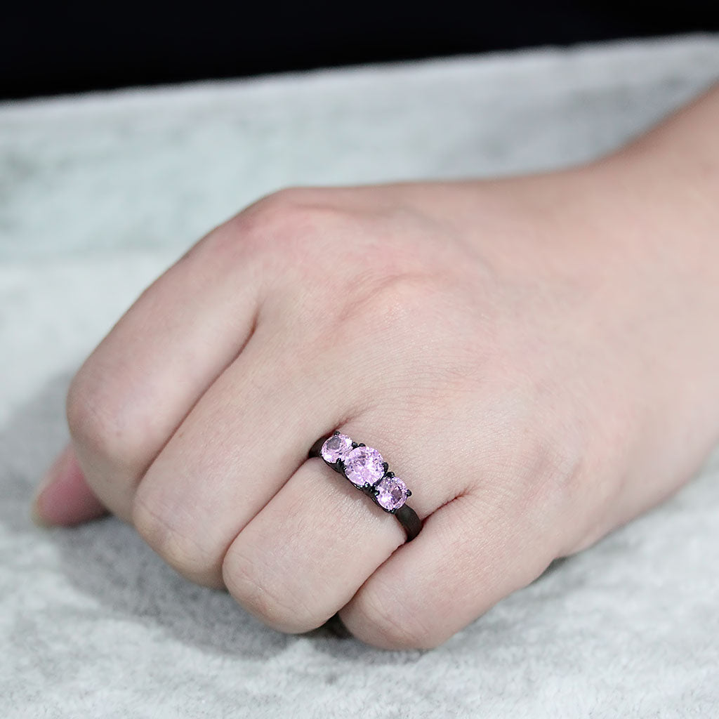 IP Black Stainless Steel Ring with AAA Grade CZ in Rose