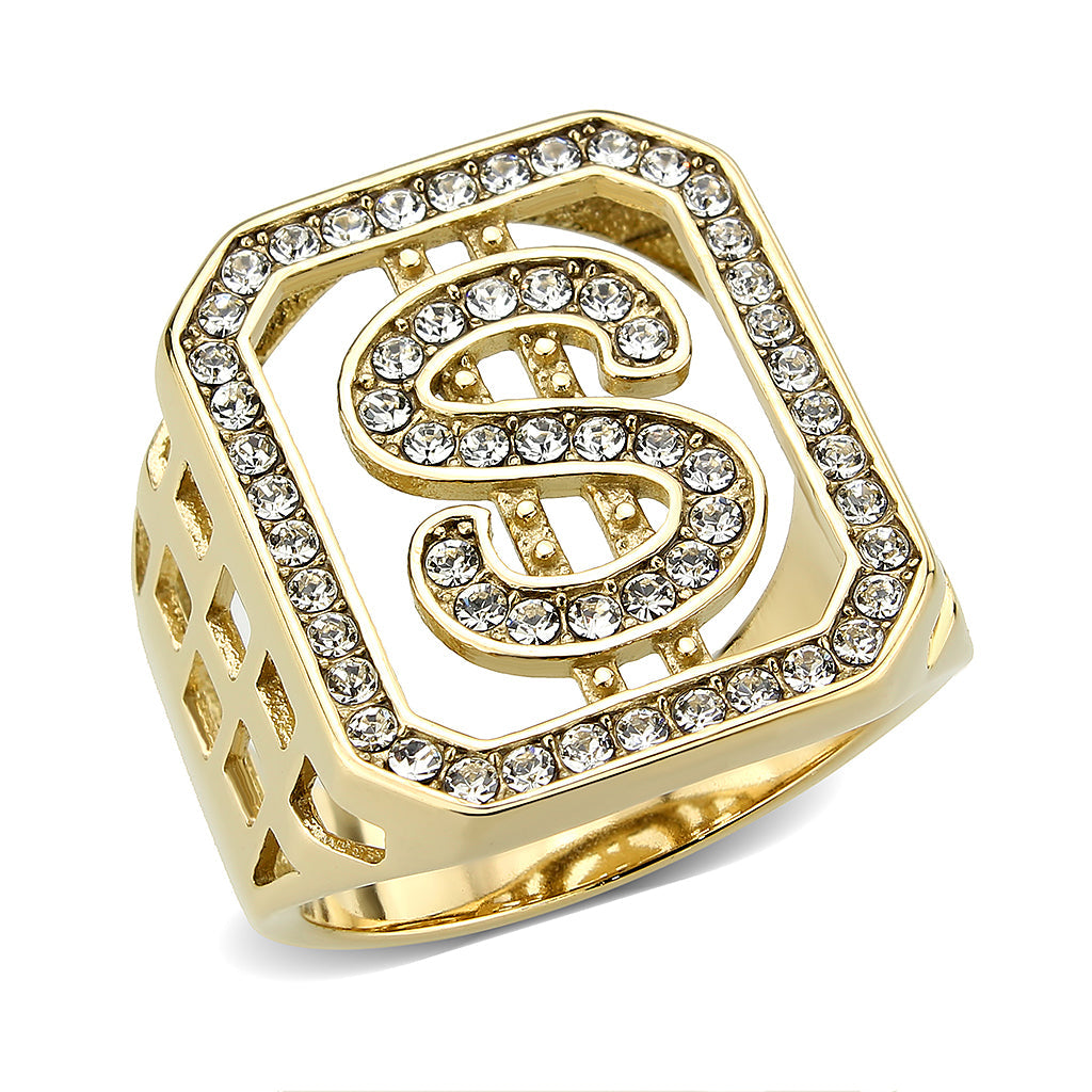 IP Gold(Ion Plating) Stainless Steel Ring with Top Grade Crystal in Clear