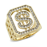 IP Gold(Ion Plating) Stainless Steel Ring with Top Grade Crystal in Clear
