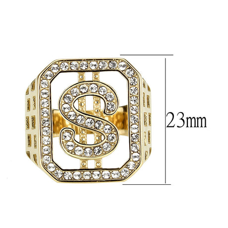 IP Gold(Ion Plating) Stainless Steel Ring with Top Grade Crystal in Clear