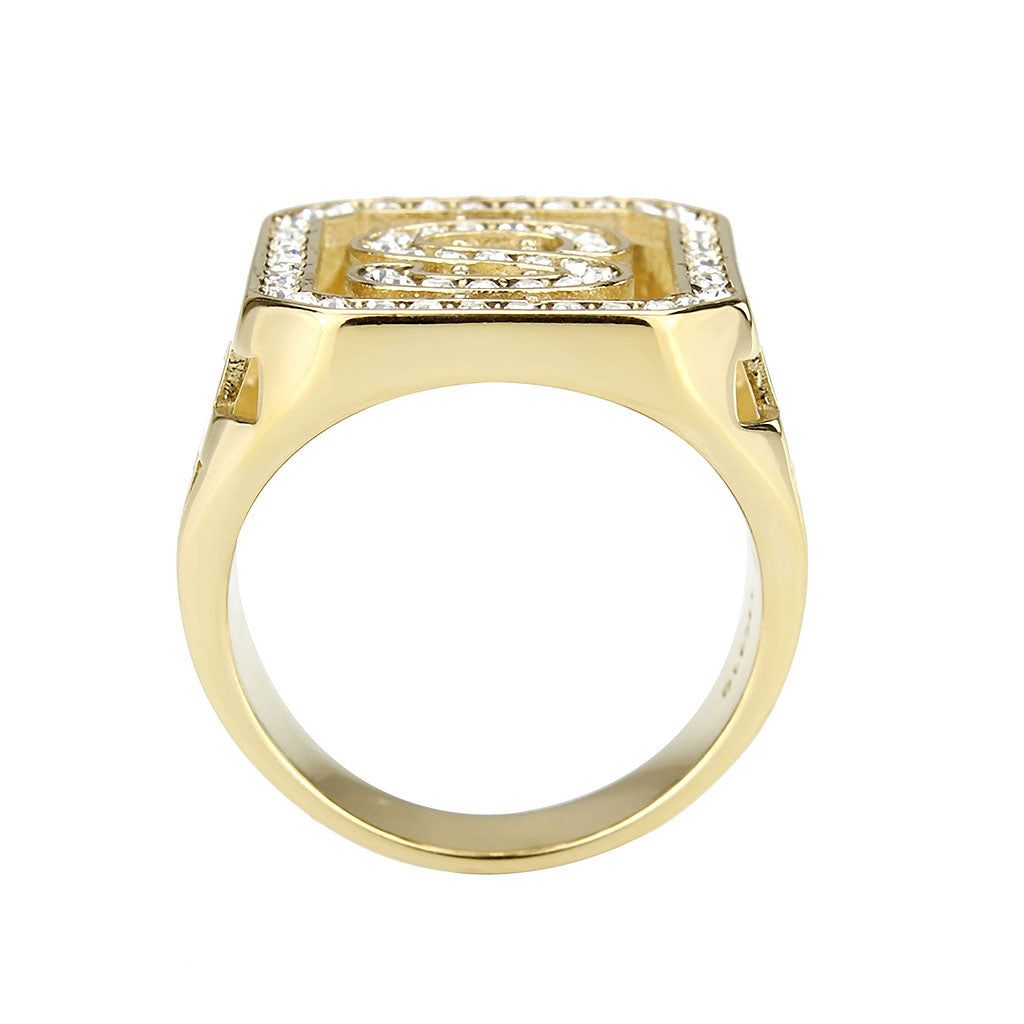 IP Gold(Ion Plating) Stainless Steel Ring with Top Grade Crystal in Clear
