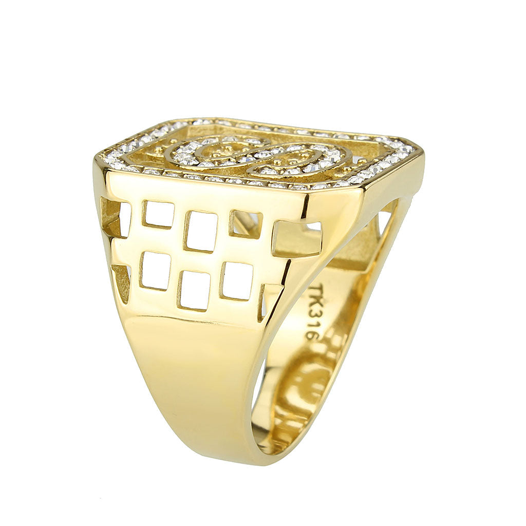 IP Gold(Ion Plating) Stainless Steel Ring with Top Grade Crystal in Clear