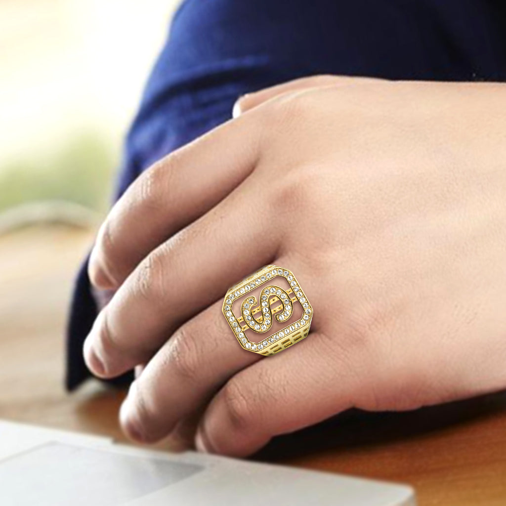 IP Gold(Ion Plating) Stainless Steel Ring with Top Grade Crystal in Clear