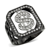 Two Tone IP Black (Ion Plating) Stainless Steel Ring with Top Grade Crystal in Clear