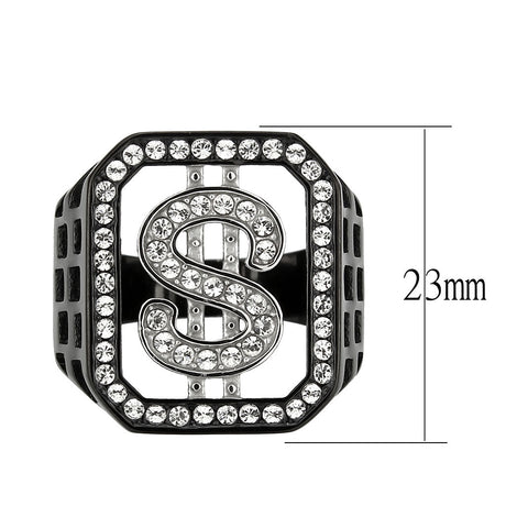Two Tone IP Black (Ion Plating) Stainless Steel Ring with Top Grade Crystal in Clear