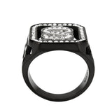 Two Tone IP Black (Ion Plating) Stainless Steel Ring with Top Grade Crystal in Clear