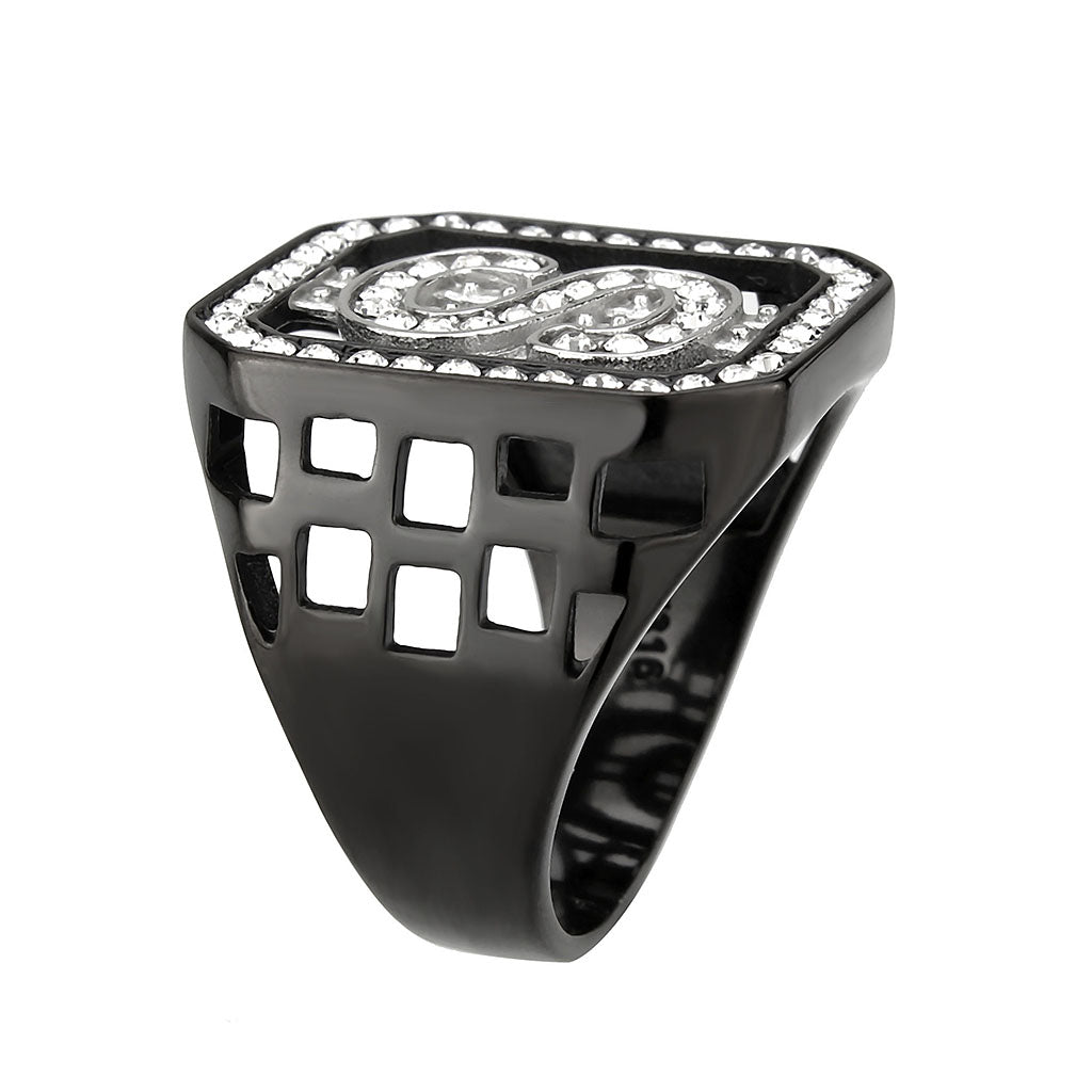 Two Tone IP Black (Ion Plating) Stainless Steel Ring with Top Grade Crystal in Clear