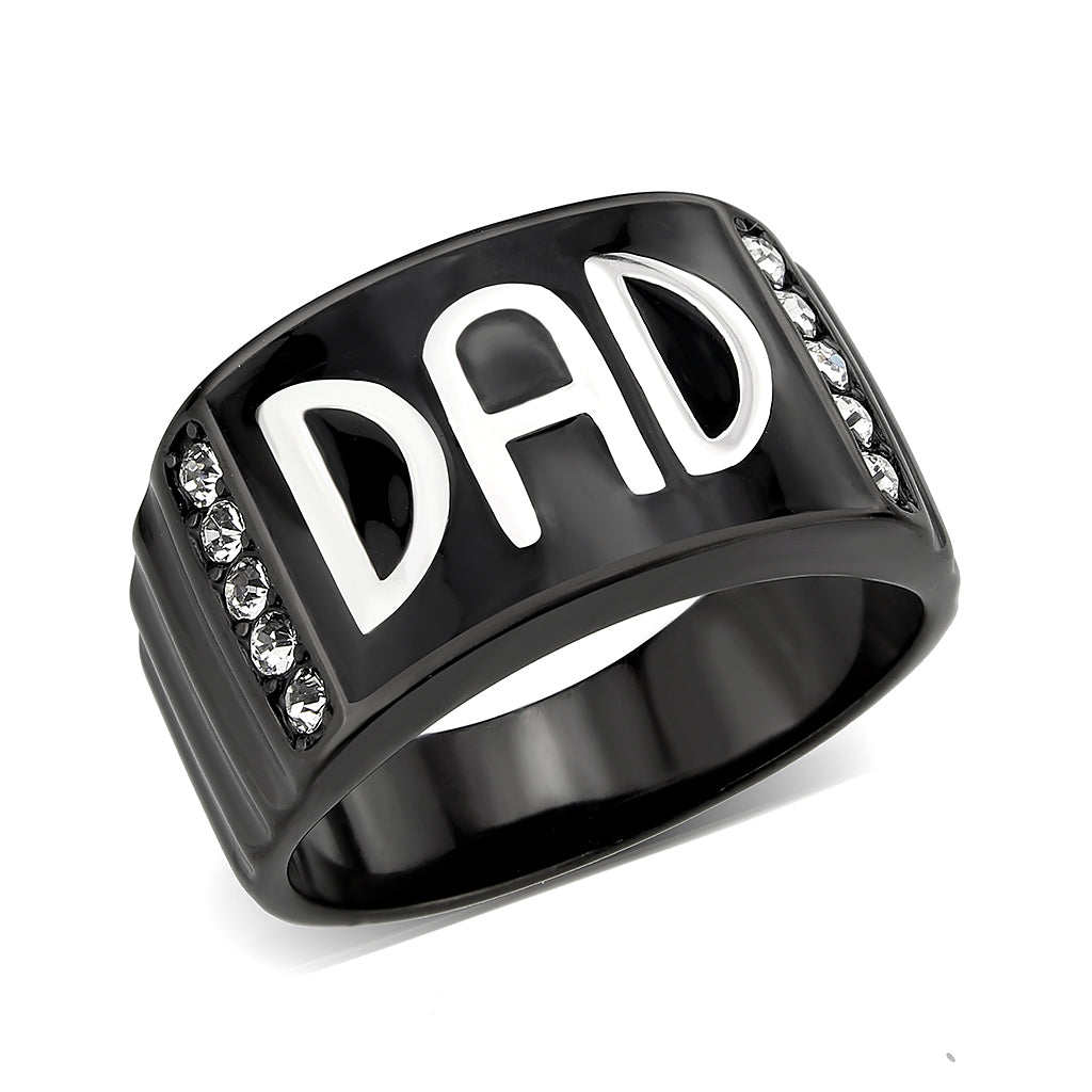 Two Tone IP Black (Ion Plating) Stainless Steel Ring with Top Grade Crystal in Clear