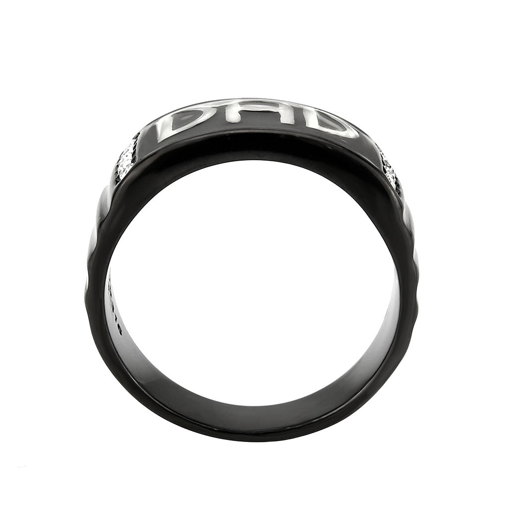 Two Tone IP Black (Ion Plating) Stainless Steel Ring with Top Grade Crystal in Clear