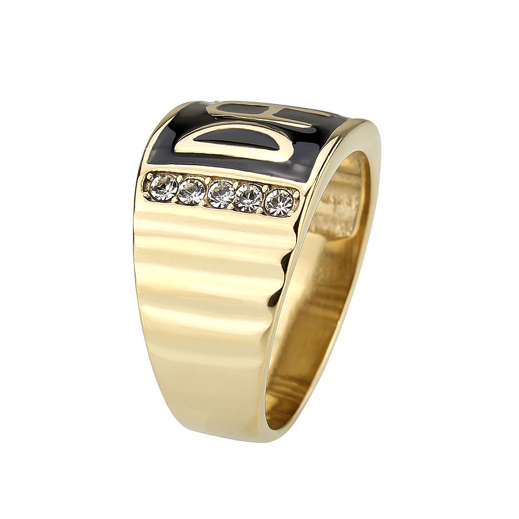 IP Gold(Ion Plating) Stainless Steel Ring with Top Grade Crystal in Clear