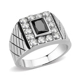 High polished (no plating) Stainless Steel Ring with AAA Grade CZ in Jet