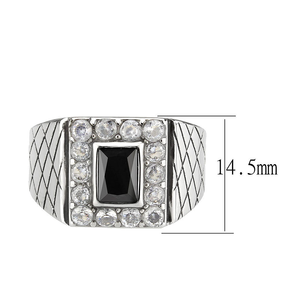 High polished (no plating) Stainless Steel Ring with AAA Grade CZ in Jet