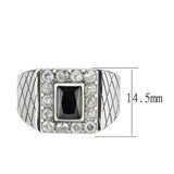 High polished (no plating) Stainless Steel Ring with AAA Grade CZ in Jet