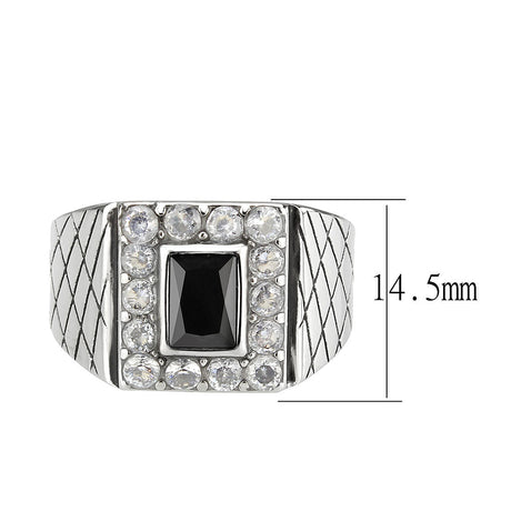 High polished (no plating) Stainless Steel Ring with AAA Grade CZ in Jet