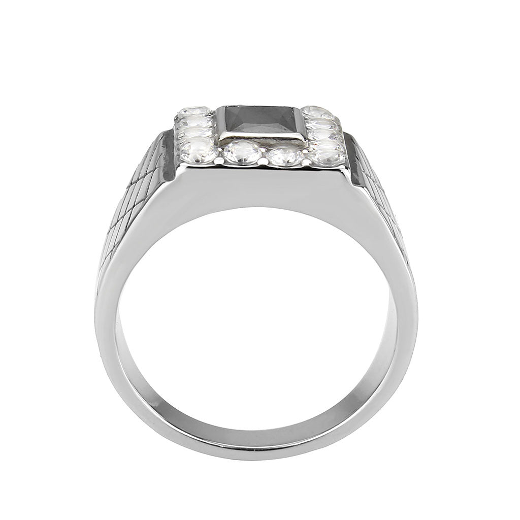 High polished (no plating) Stainless Steel Ring with AAA Grade CZ in Jet