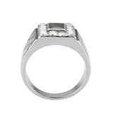 High polished (no plating) Stainless Steel Ring with AAA Grade CZ in Jet