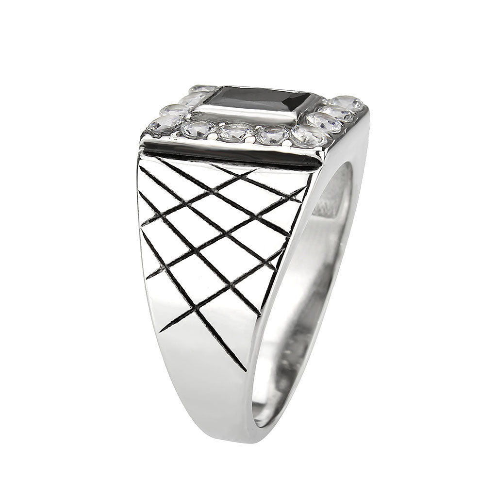 High polished (no plating) Stainless Steel Ring with AAA Grade CZ in Jet
