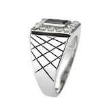 High polished (no plating) Stainless Steel Ring with AAA Grade CZ in Jet