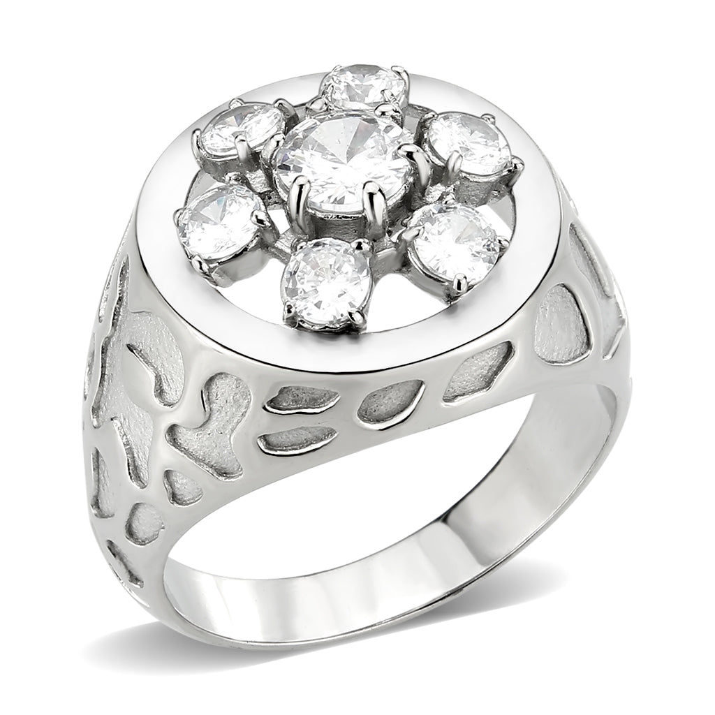 High polished (no plating) Stainless Steel Ring with AAA Grade CZ in Clear