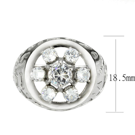 High polished (no plating) Stainless Steel Ring with AAA Grade CZ in Clear
