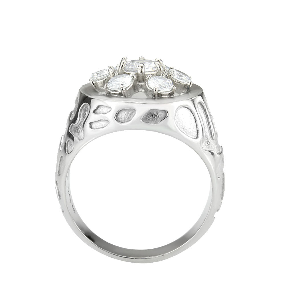 High polished (no plating) Stainless Steel Ring with AAA Grade CZ in Clear