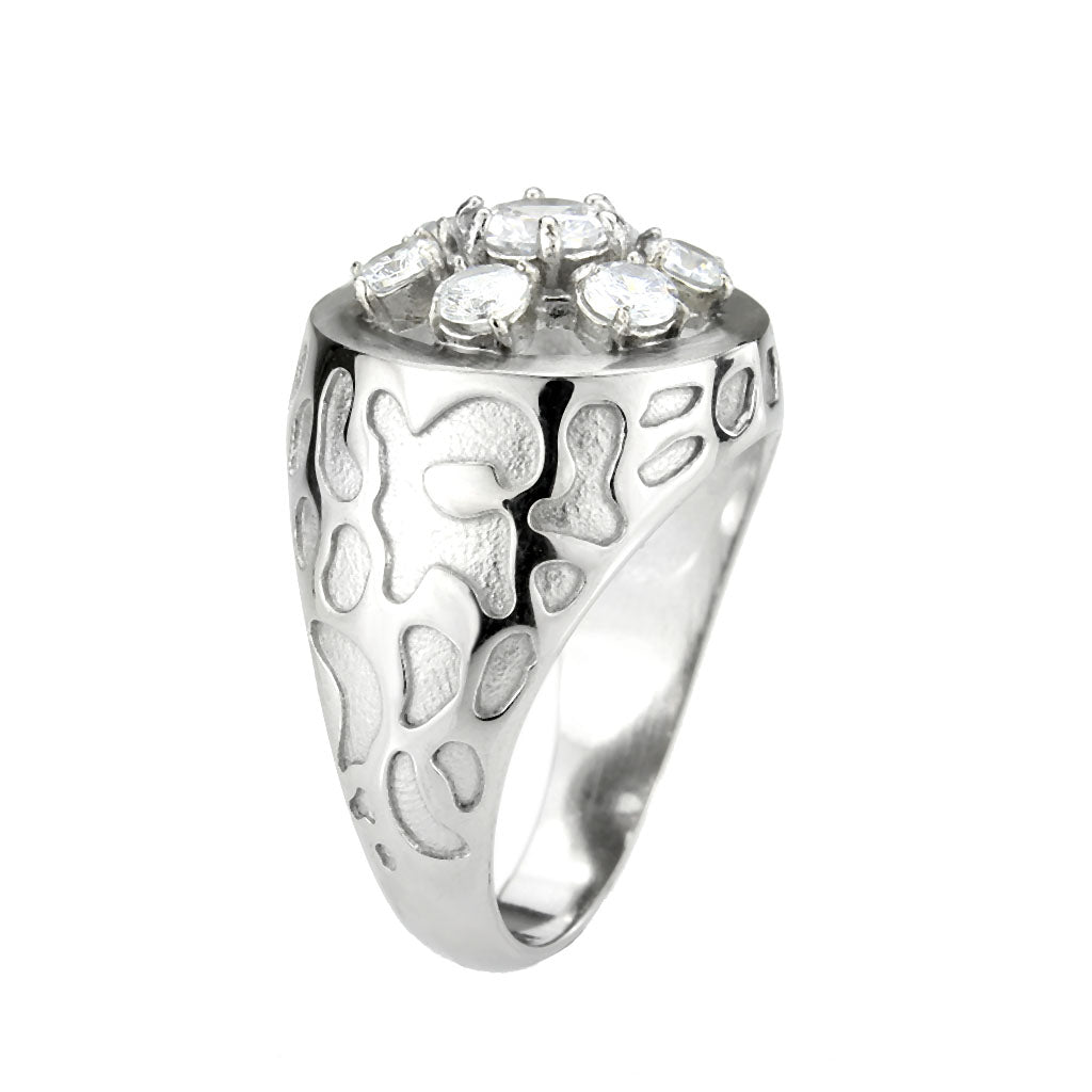 High polished (no plating) Stainless Steel Ring with AAA Grade CZ in Clear