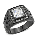 IP Black (Ion Plating) Stainless Steel Ring with AAA Grade CZ in Clear