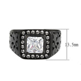 IP Black (Ion Plating) Stainless Steel Ring with AAA Grade CZ in Clear