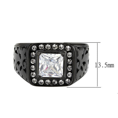 IP Black (Ion Plating) Stainless Steel Ring with AAA Grade CZ in Clear