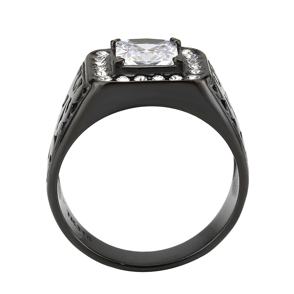 IP Black (Ion Plating) Stainless Steel Ring with AAA Grade CZ in Clear